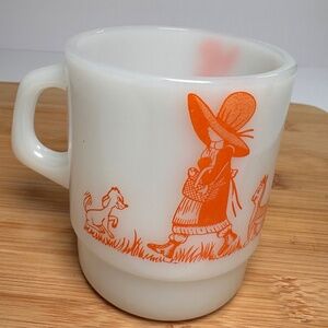 Vintage Termocrisa Holly Hobbie Mug 🍊 Milk Glass Stacking Mug • Orange Graphic